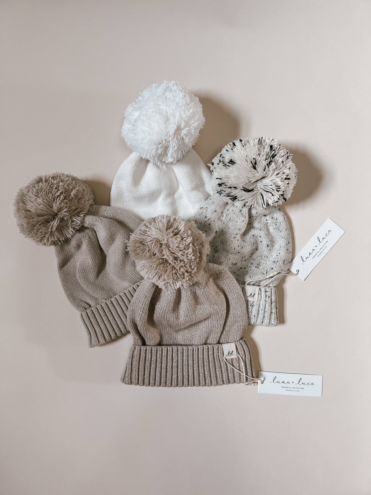 Luna + Luca Pom Beanie - White: 0-3m / White