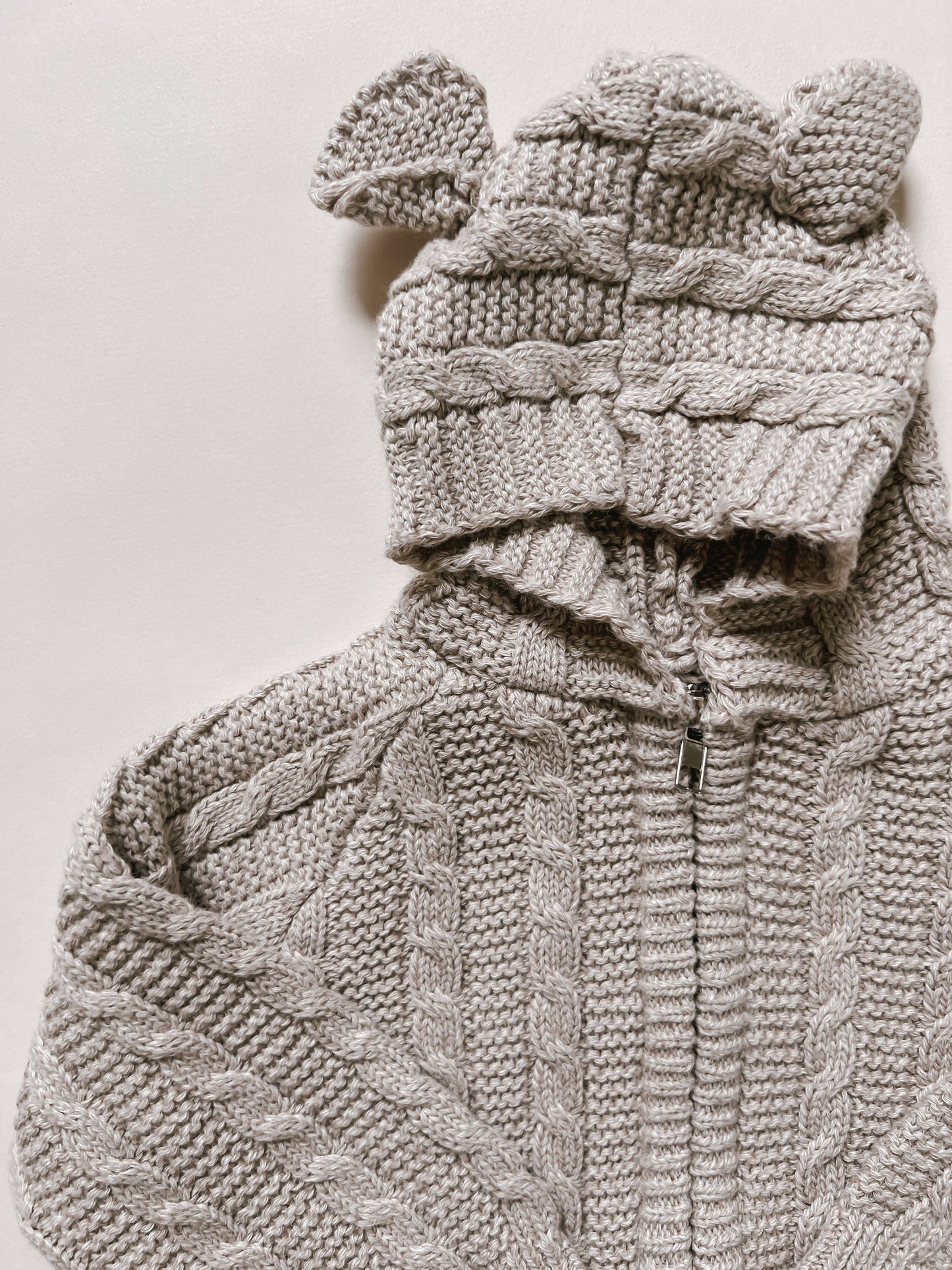 Heather Beige Baby Bear Cable Knit Jumpsuit