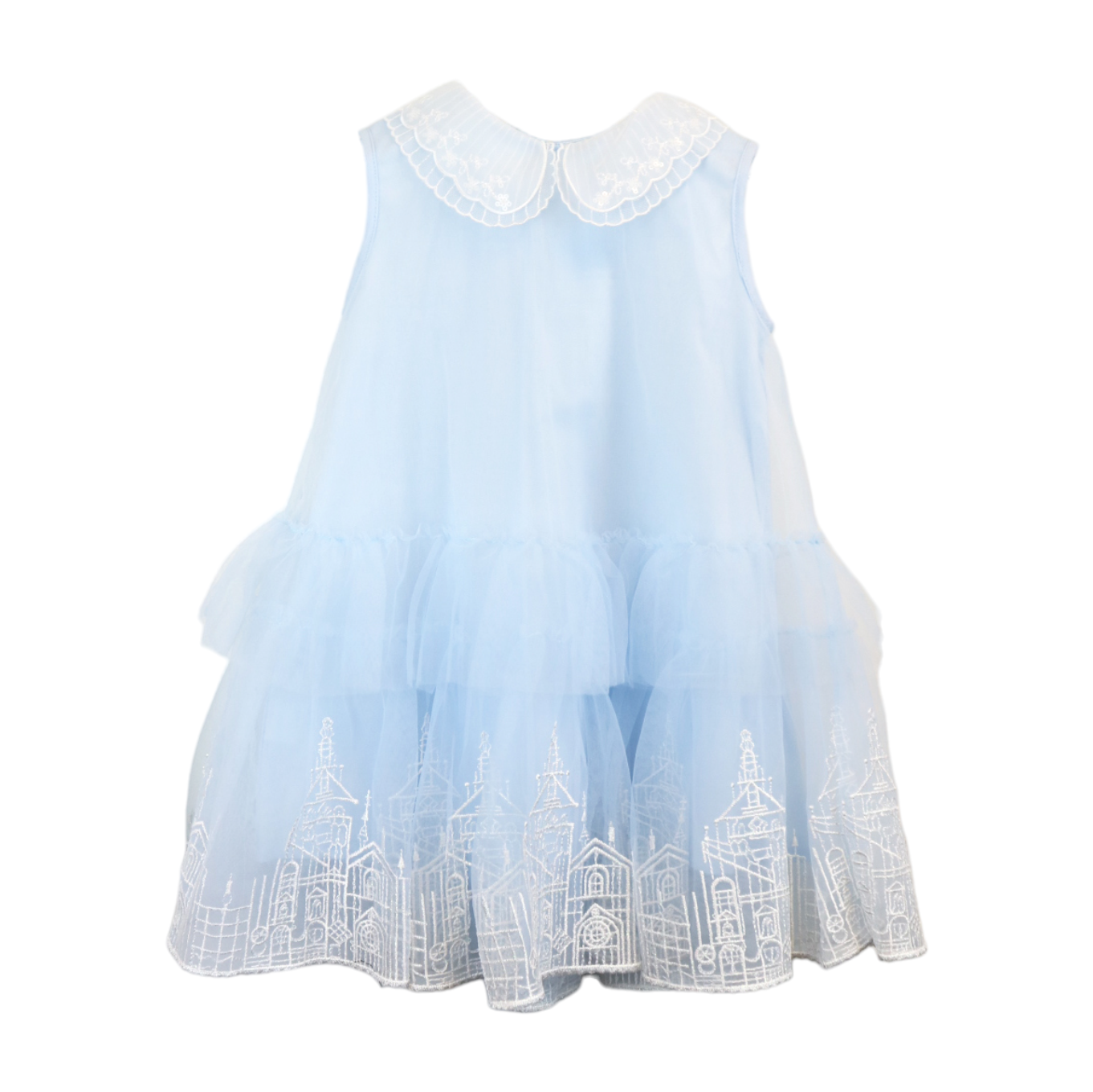 Periwinkle Round Collar Embroidery Mesh Dress