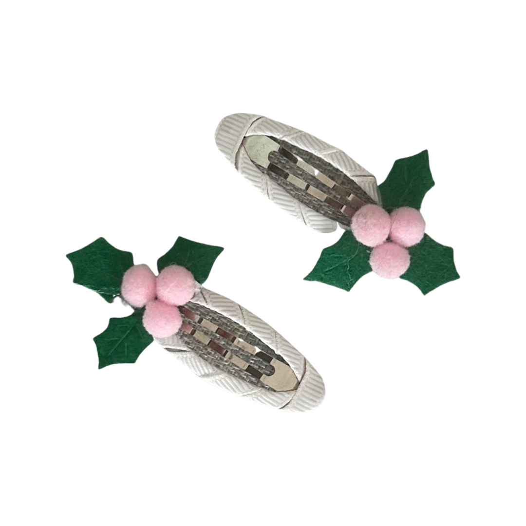 Holly Pom Pom Clip Set - Pink